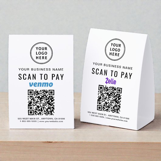Plaque De Table Code QR de paiement Venmo Zelle avec logo d'entrep