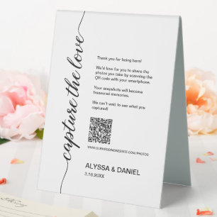 Plaque De Table Code QR de partage de photos de mariage « Capturez