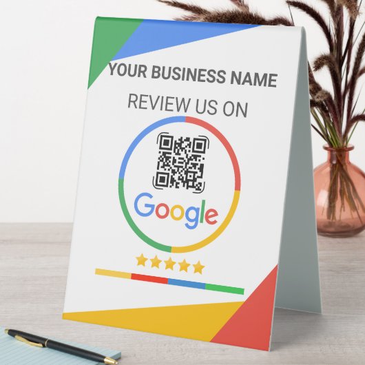 Plaque De Table Code QR de révision Google blanc moderne (En SItu (Tableau))