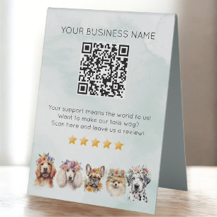 Plaque De Table Code QR de toilettage de chien Avis client Vert