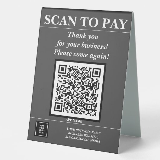 Plaque De Table Code QR d'entreprise personnalisé Paye mobile ici (Recto)