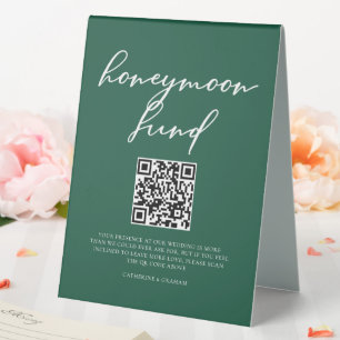 Plaque De Table Code QR du fonds de lune de miel de mariage vert é