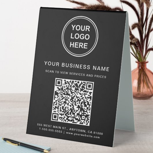 Plaque De Table Code QR du logo de l'entreprise noir (En SItu (Tableau))