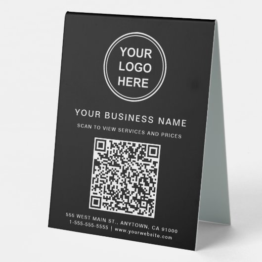 Plaque De Table Code QR du logo de l'entreprise noir (Verso)