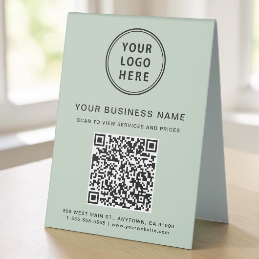 Plaque De Table Code QR du logo de l'entreprise Vert Sauge