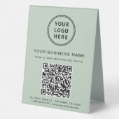 Plaque De Table Code QR du logo de l'entreprise Vert Sauge (Verso)