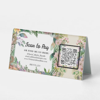 Plaque De Table Code QR floral Scannez pour Payer Pop-Up Marchand