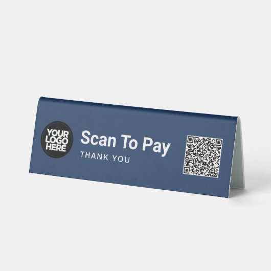 Plaque De Table Code QR Logo Affaires Bleu Marine Scannez pour Pay (Recto)