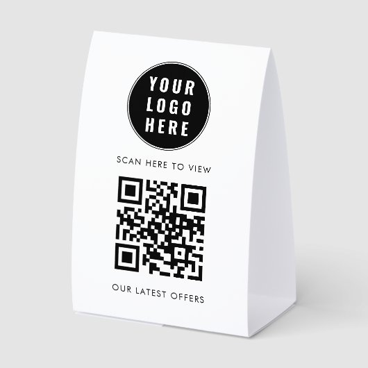 Plaque De Table Code QR Logo Entreprise Blanc Scannez Ici (Recto)