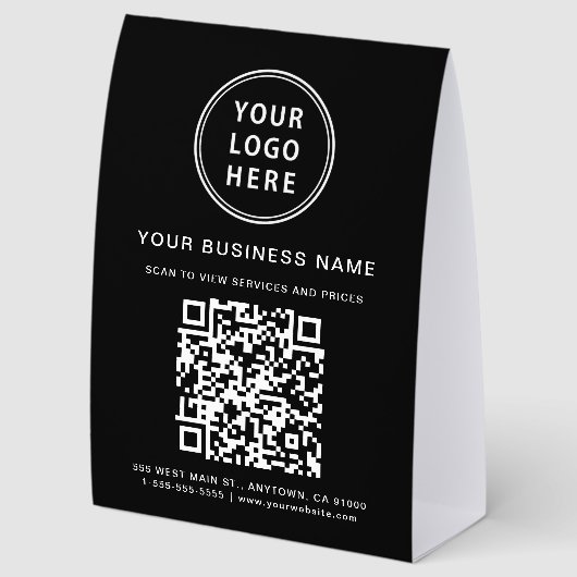 Plaque De Table Code QR Logo Entreprise Noir (Arrière)