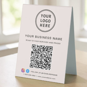 Plaque De Table Code QR Logo Entreprise Rose Média Social