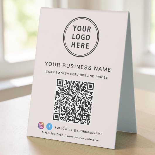 Plaque De Table Code QR Logo Entreprise Rose Média Social
