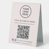 Plaque De Table Code QR Logo Entreprise Rose Média Social (Recto)