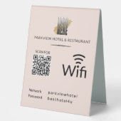 Plaque De Table Code QR Logo Wifi Entreprise Moderne Rose Pâle (Recto)