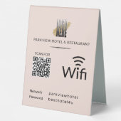 Plaque De Table Code QR Logo Wifi Entreprise Moderne Rose Pâle (Verso)