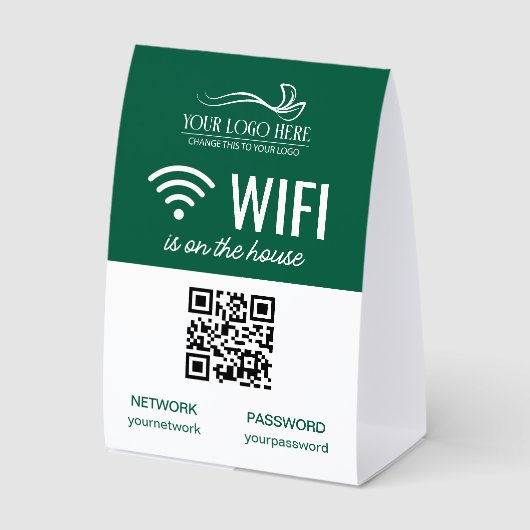 Plaque De Table Code QR Logo WiFi Entreprise Vert Blanc (Recto)