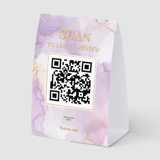 Plaque De Table Code QR Luxe Féminin Marbre Lilas Violet Doré (Recto)