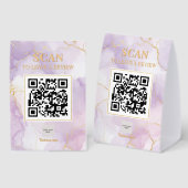 Plaque De Table Code QR Luxe Féminin Marbre Lilas Violet Doré (Recto/verso)
