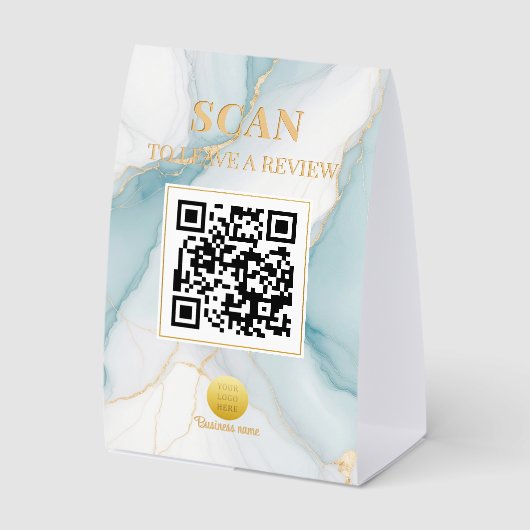 Plaque De Table Code QR Luxe Féminin Marbre Poudre Douce Bleu Or (Recto)
