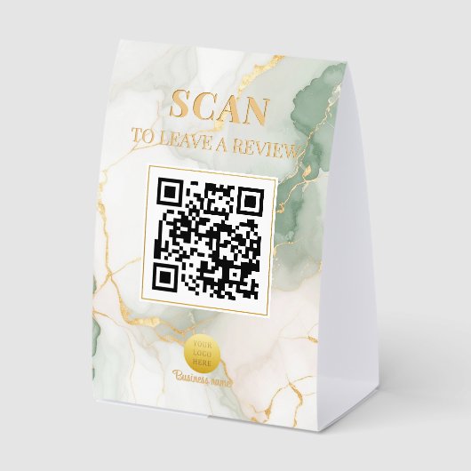 Plaque De Table Code QR Luxe Féminin Marbre Vert Sauge Or (Recto)