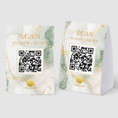 Plaque De Table Code QR Luxe Féminin Marbre Vert Sauge Or (Recto/verso)