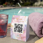 Plaque De Table Code QR Luxueux Féminin Marbre Rose Violet Or (InVersositu (sur table))