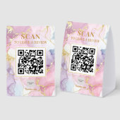 Plaque De Table Code QR Luxueux Féminin Marbre Rose Violet Or (Recto/verso)