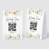 Plaque De Table Code QR Menu de Mariage Écriture Élégante floral (Recto/verso)