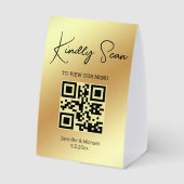 Plaque De Table Code QR Menu de Mariage Écriture Élégante Or (Verso)