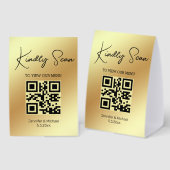 Plaque De Table Code QR Menu de Mariage Écriture Élégante Or (Recto/verso)