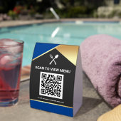 Plaque De Table Code QR Menu Numérique Bleu Or pour Restaurants (InVersositu (sur table))