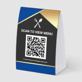 Plaque De Table Code QR Menu Numérique Bleu Or pour Restaurants (Recto)