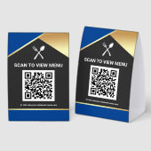 Plaque De Table Code QR Menu Numérique Bleu Or pour Restaurants (Recto/verso)