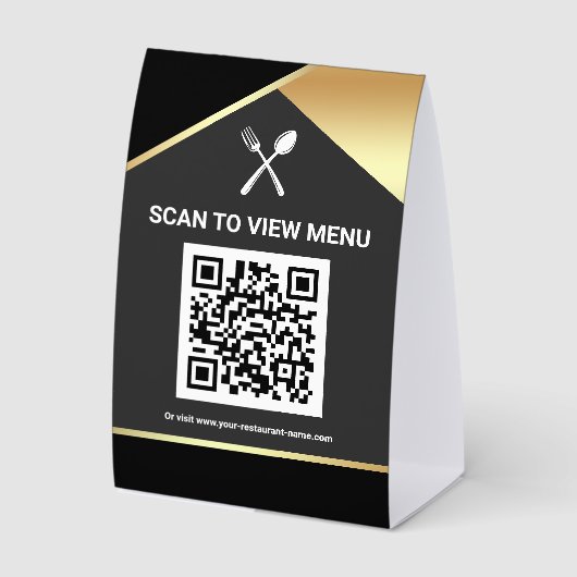 Plaque De Table Code QR Menu Numérique Or Noir pour les Restaurant (Recto)