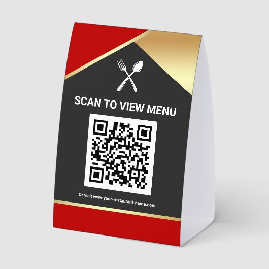 Plaque De Table Code QR Menu Numérique Rouge Or pour Restaurants (Verso)