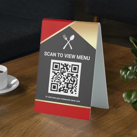 Plaque De Table Code QR Menu Numérique Rouge Or pour Restaurants
