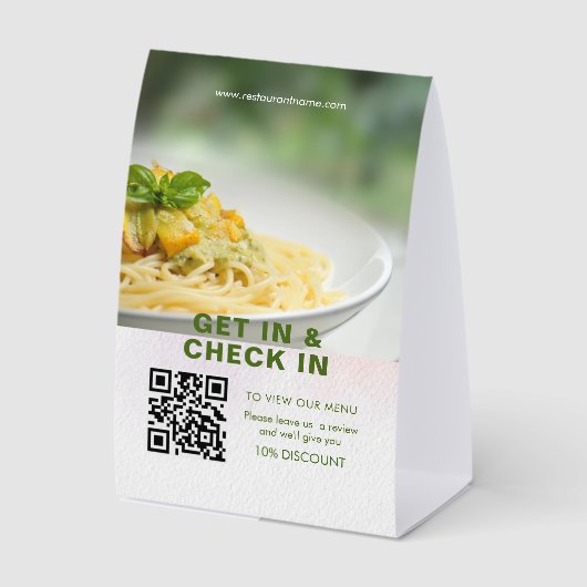 Plaque De Table Code QR Menu Numérique Vert Ajouter URL Papier (Recto)