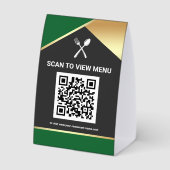 Plaque De Table Code QR Menu Numérique Vert Or pour Restaurants (Verso)
