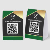 Plaque De Table Code QR Menu Numérique Vert Or pour Restaurants (Recto/verso)