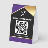 Plaque De Table Code QR Menu Numérique Violet Or pour Restaurants (Verso)