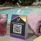 Plaque De Table Code QR Menu Numérique Violet Or pour Restaurants (InVersositu (sur table))
