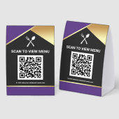 Plaque De Table Code QR Menu Numérique Violet Or pour Restaurants (Recto/verso)