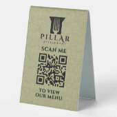 Plaque De Table Code QR MenuSage Green Linen Logo personnalisé (Verso)