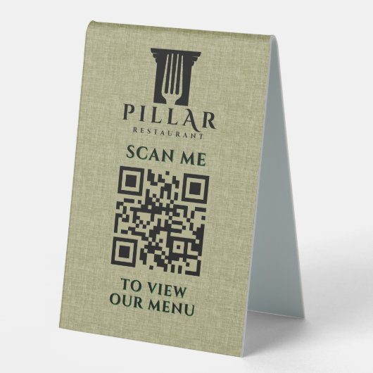 Plaque De Table Code QR MenuSage Green Linen Logo personnalisé (Recto)