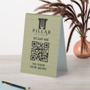 Plaque De Table Code QR MenuSage Green Linen Logo personnalisé
