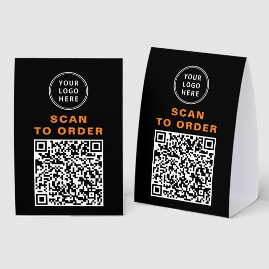 Plaque De Table Code QR noir de commande par scan pour restaurant (Recto/verso)
