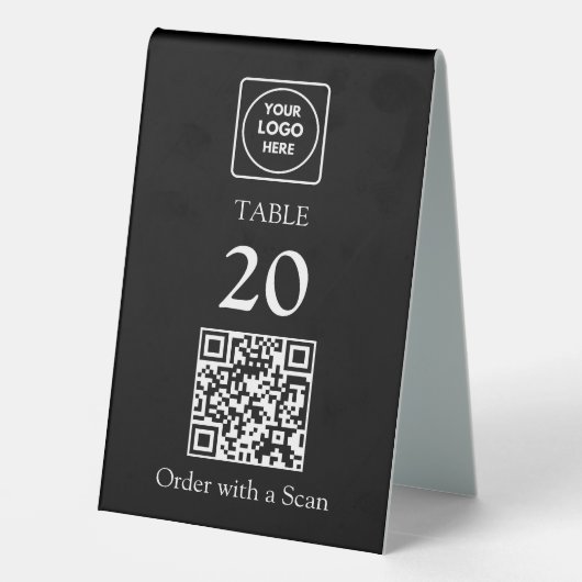 Plaque De Table Code QR noir | Numéro de table de restaurant Scan (Verso)