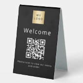 Plaque De Table Code QR noir restaurant café bar menu scan (Recto)