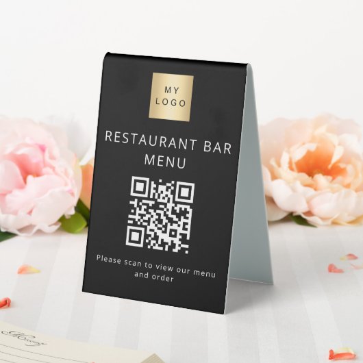 Plaque De Table Code QR noir restaurant café bar menu scan (In SItu (Mariage))