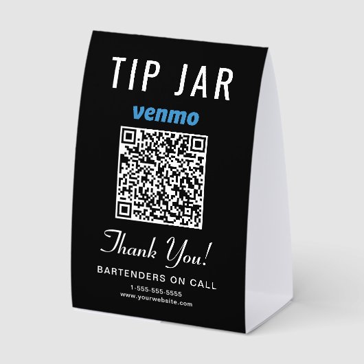 Plaque De Table Code QR noir Venmo PayPal Tip Jar (Recto)